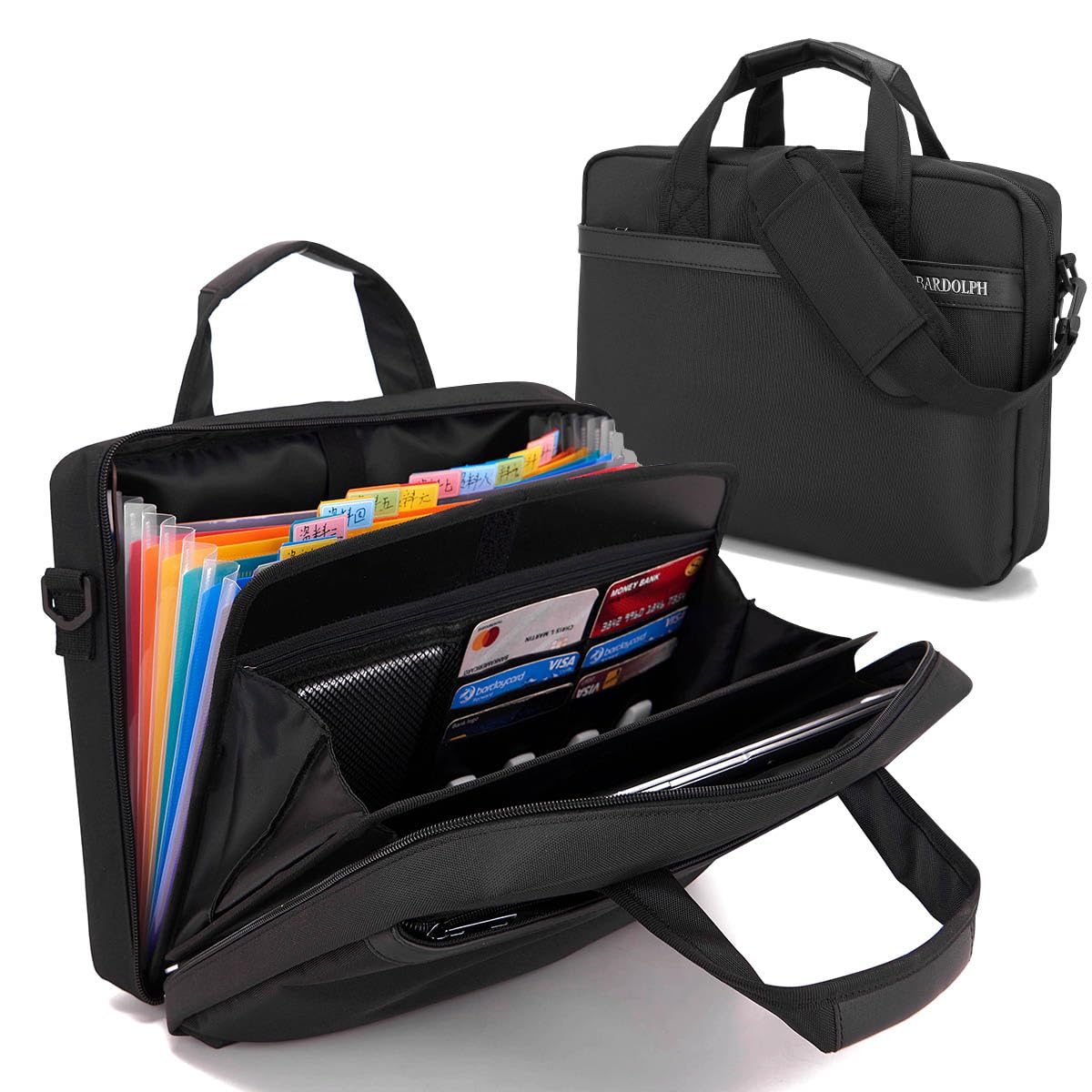 BARDOLPH Accordian File Folder with Handle, 12 Pocket Expanding Folder with Zipper, Heavy Duty Accordian Organizer (Black)