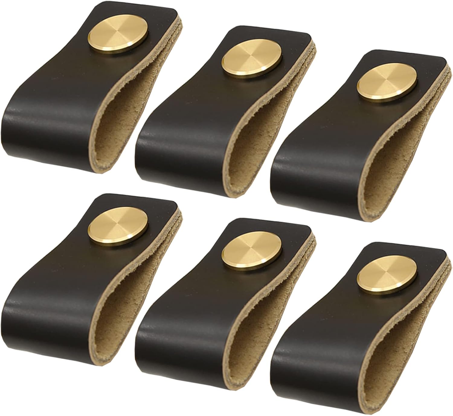 6 pcs Children'S Room Anti-Collision Leather Handle Nordic Kitchen Door Handle, Leather Knobs Cupboard Cabinet Drawer Pulls - (Color: Black)