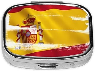 Spain Flag Travel-Friendly Pill Box - Portable Square Organizer with Compartments for Medicines, Vitamins, and Supplements, Durable Metal Design.