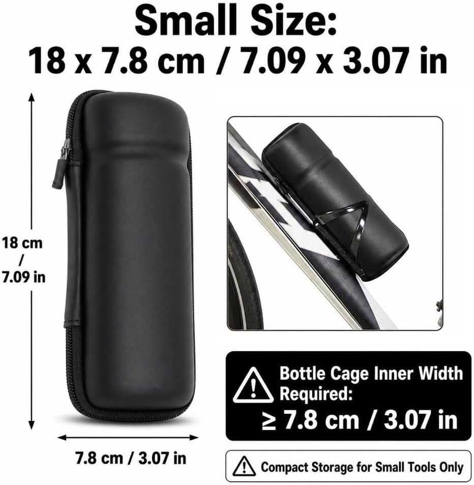 Small EVA Bike Repair Tool Storage Bag for Water Bottle Cage, 18x7.8cm Hard Shell Bike Tool Kit Case for Mountain, Road Cycling(Small leather cover)