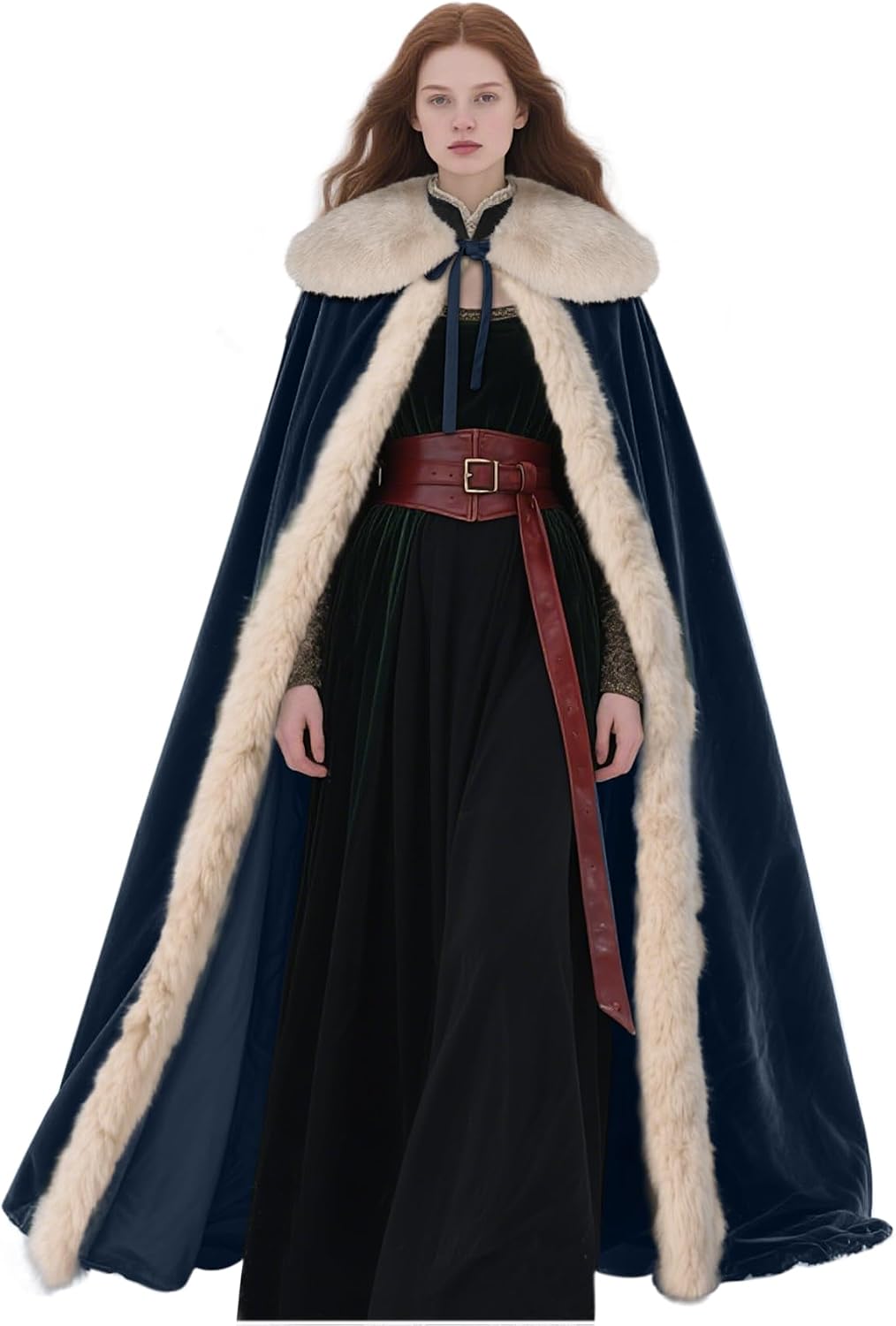 L'VOW Viking Fur Cloak Renaissance Fur Cape Velvet Cloak Medieval Cosplay Costume Women Men