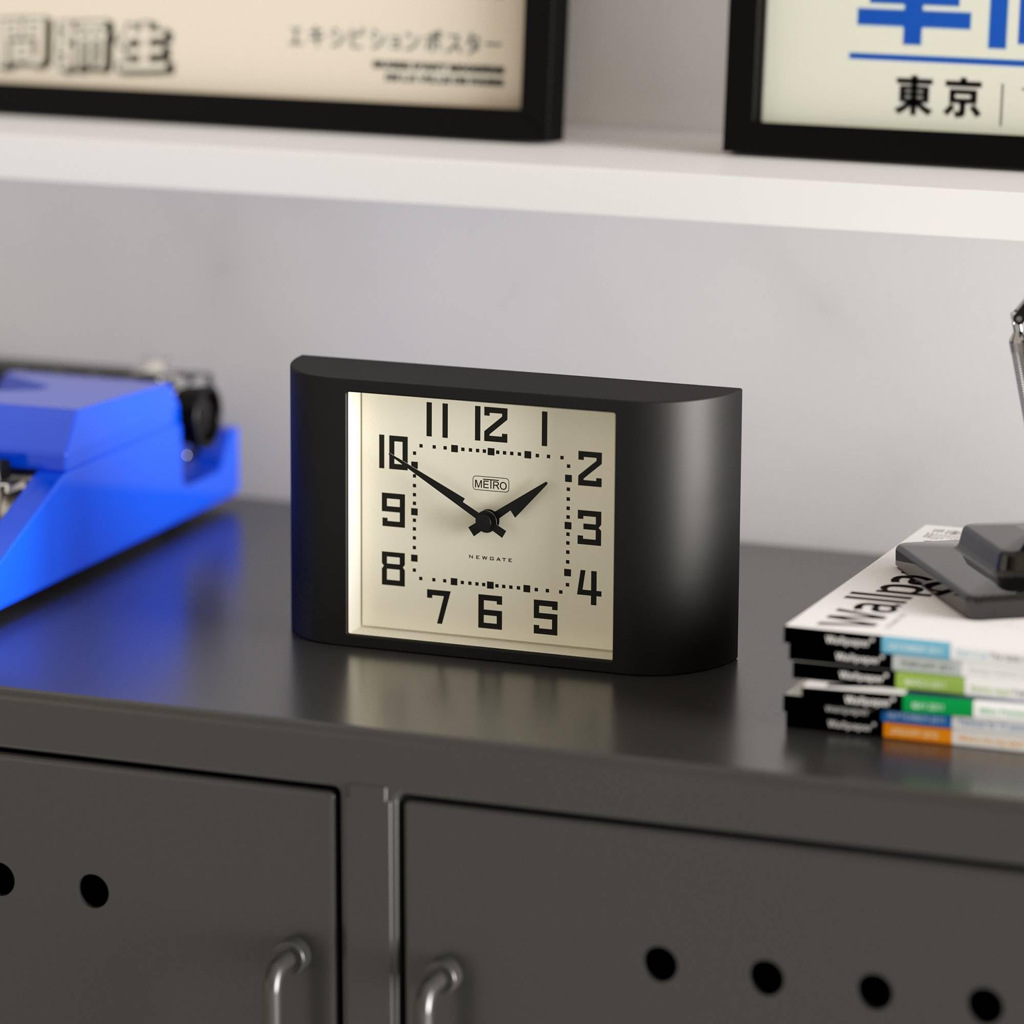 NEWGATE® Mini Metro Schreibtischuhr | Retro-kaminsimsuhr | Schwarz | Mid-Century-Stil für Schreibtisch, tischplatte, Regal oder nachttisch