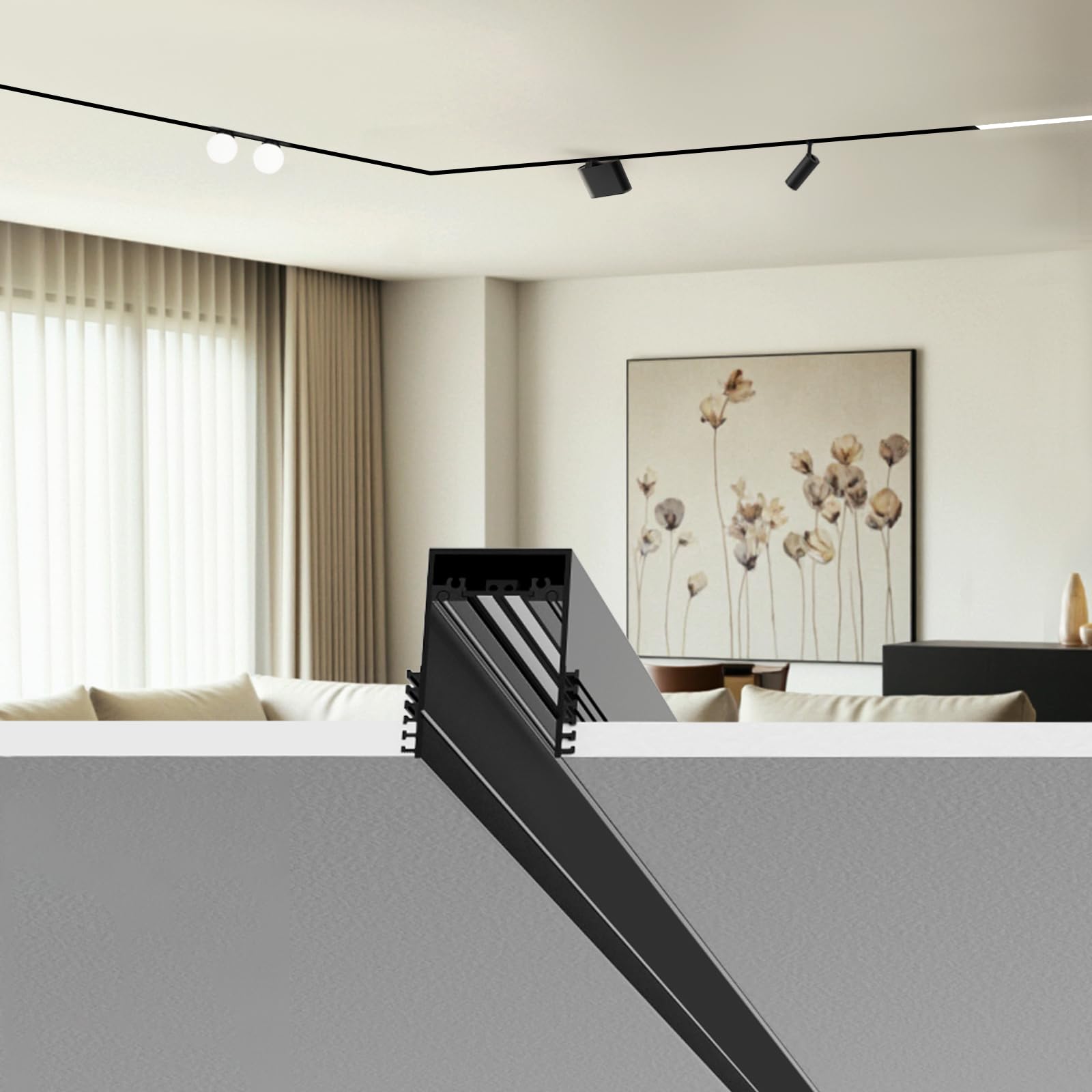 Système d'éclairage encastrable à intensité variable pour salon, bureau, éclairage intérieur, guide linéaire en aluminium, 100cm de long, noir, aluminium, moderne, DC 24 V