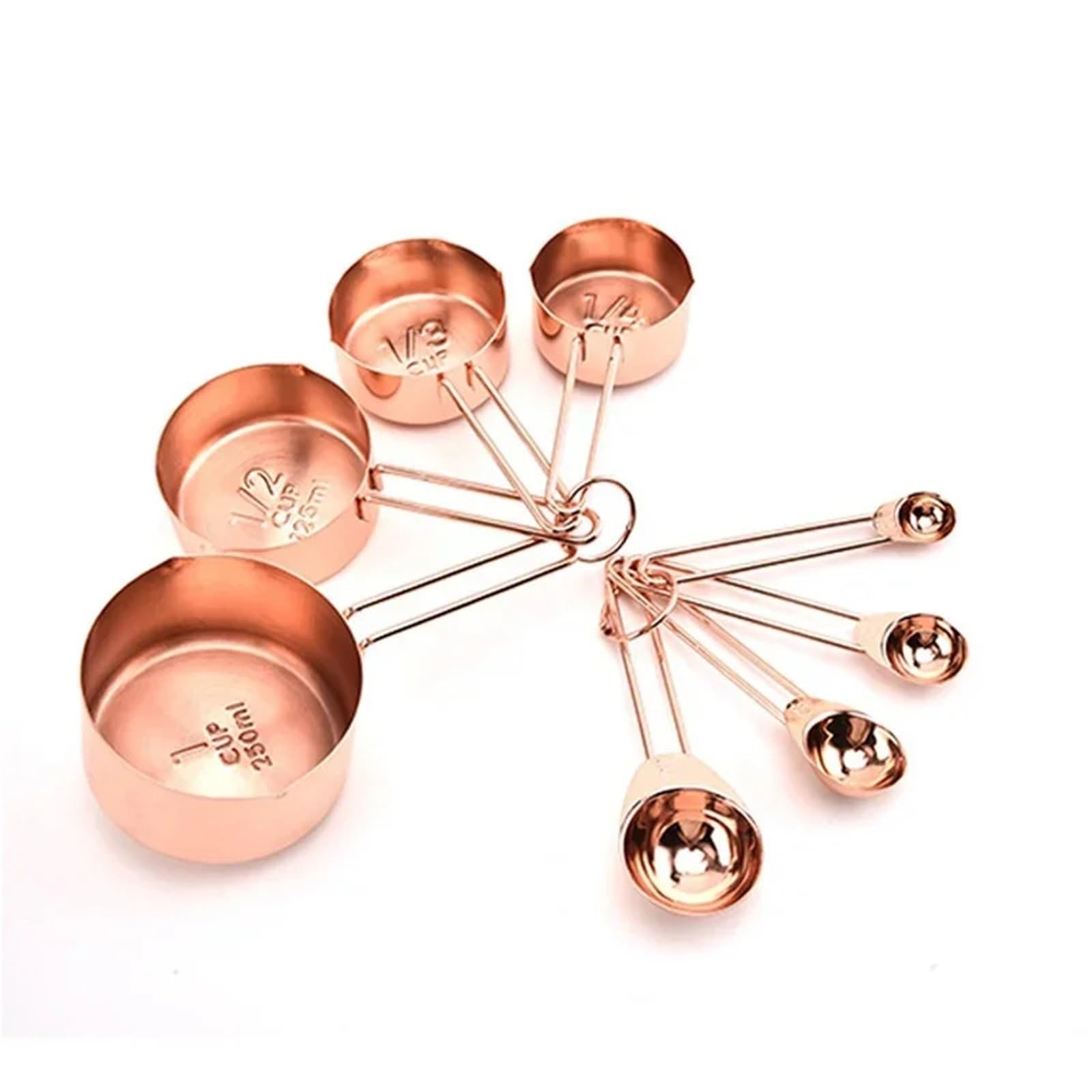 Juego de 8 cucharas medidoras acero inoxidable, tazas oro rosa, accesorios cocina, utensilios for hornear, té y café para Medir Líquidos y Sólidos