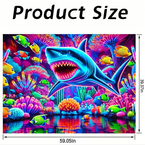 Image of Nuxovilar Neon Shark Wall Tapestry Polyester 78.74x59.05 In | Glow Poster Trippy Wall Art Sea Decor UV Backdrop Game Room Dorm Themed Space Area Room (Neon Shark Ocean Motif)