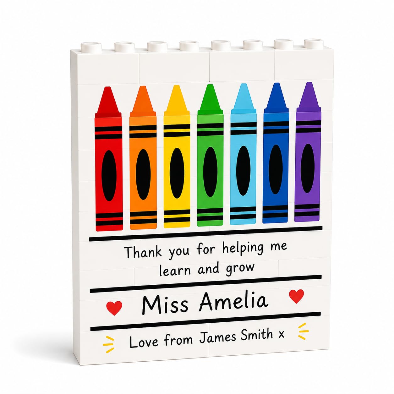 Personalised Thank You Teacher Gifts Custom Building Block Desk Display Best Teacher Ever Present End of Term Leaving Gift for Teacher Teaching Assistant Nursery Staff & Tutor (Crayon)