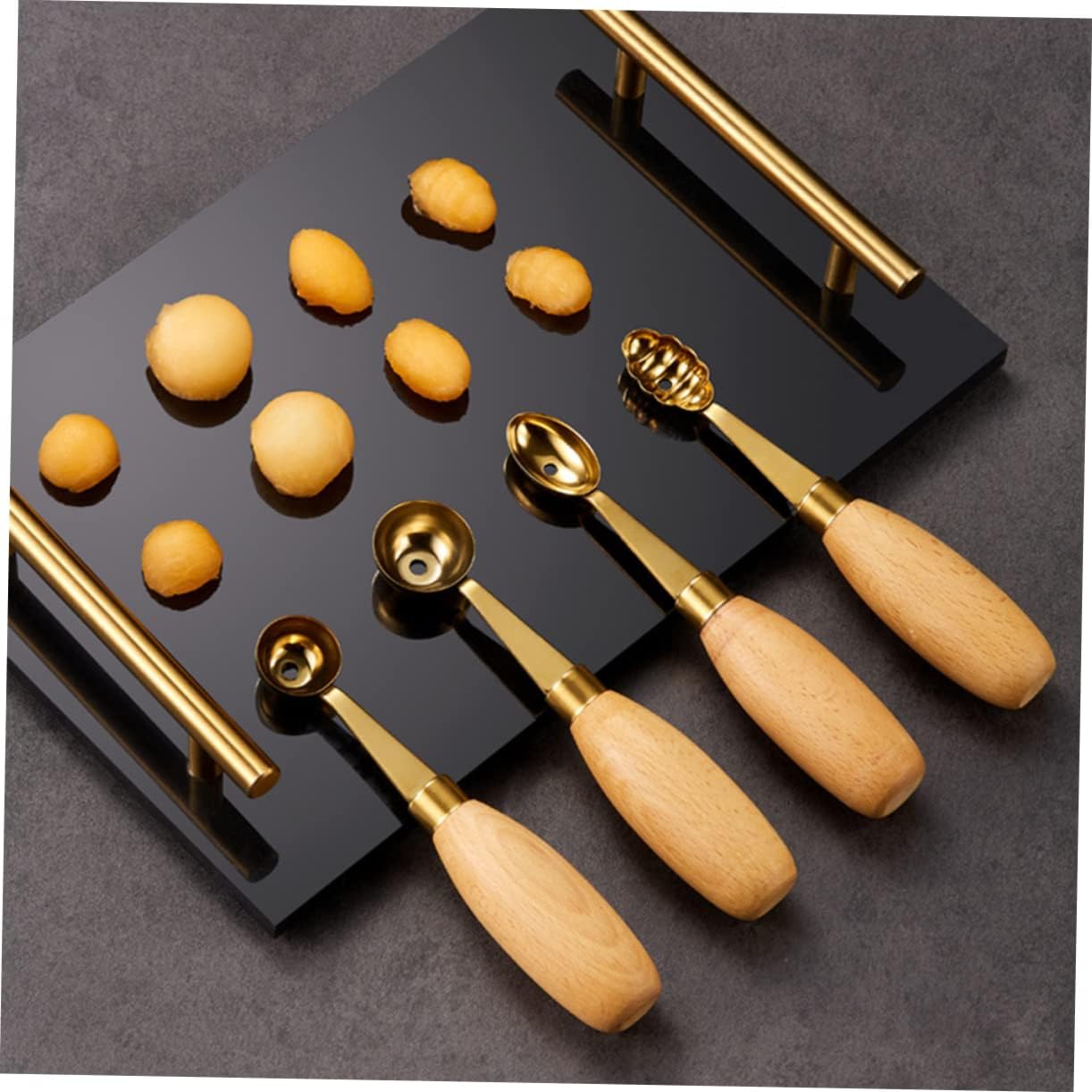 Luxshiny 4Pcs Melon Ball Maker with Handles Ice Cream Scoop and Watermelon Baller for Kitchen Lightweight Fruit Carving Tool Easy to Clean and Resistant