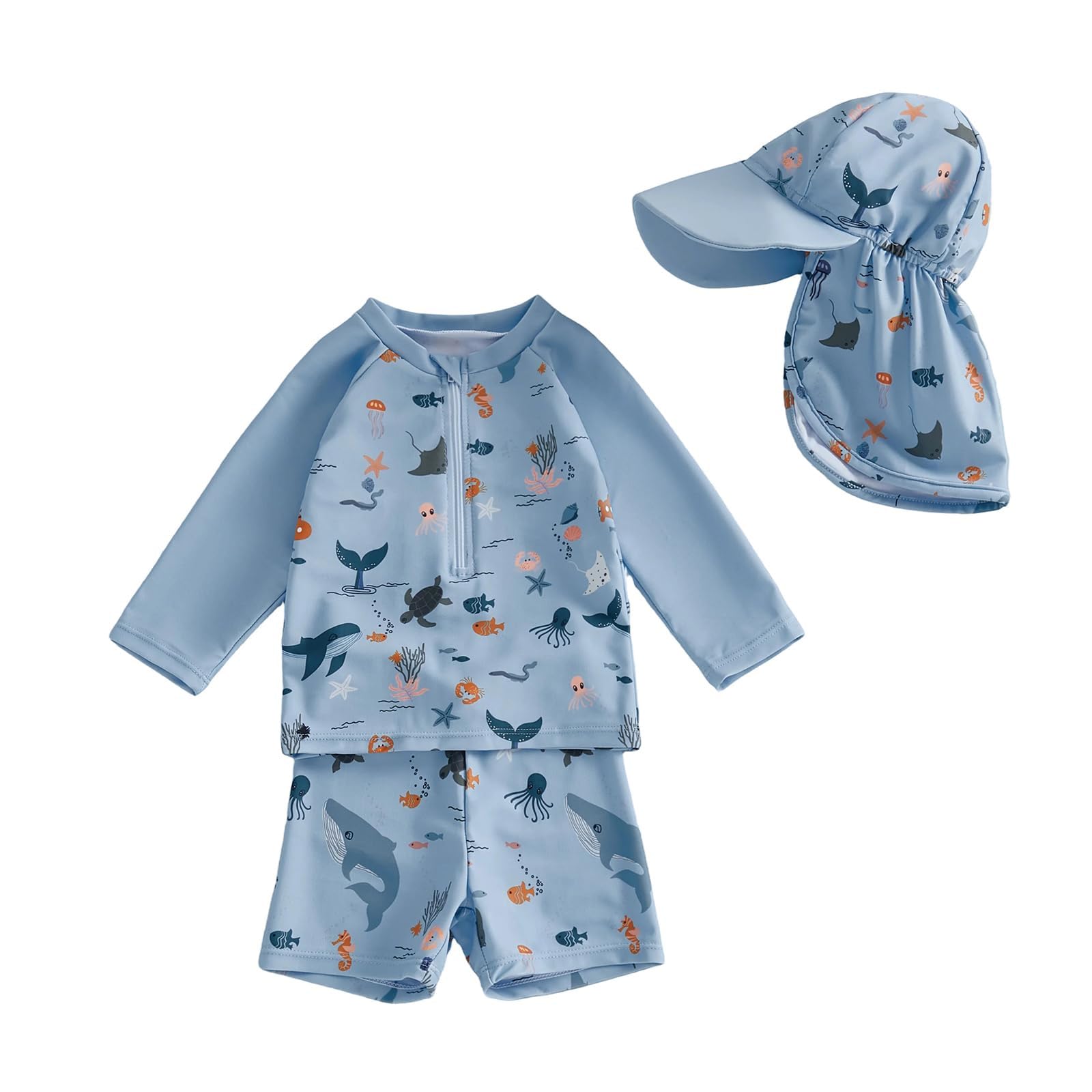 Costume da Bagno per Neonato, Anti-UV, Tuta da Nuoto a Maniche Lunghe e Cappello Bagno Set UPF 5+ Protettivo in Neoprene Solare Muta Surf Swimsuit Spiaggia Mare Piscina, Spiaggia, Immersioni