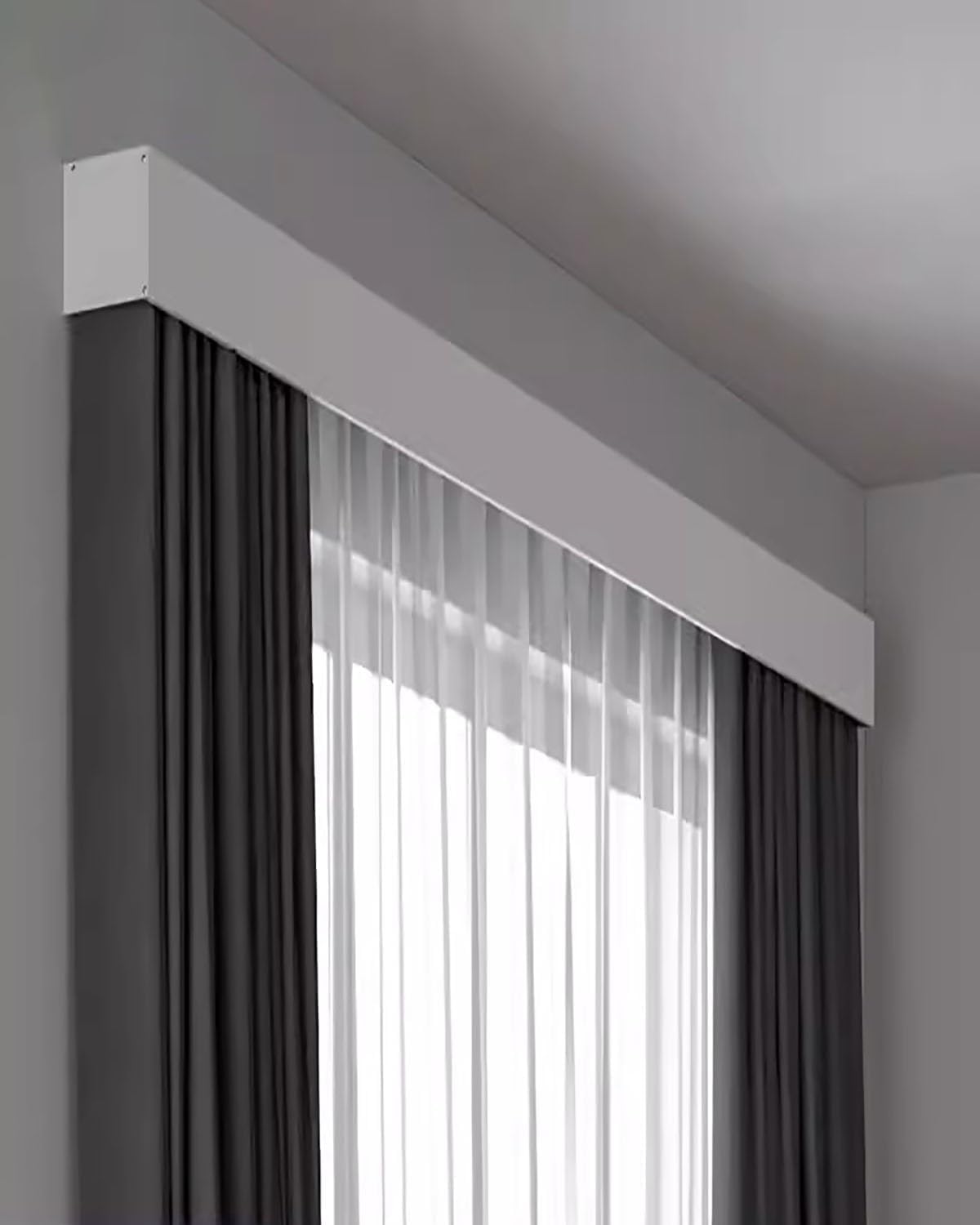 Ceiling Curtain Track Wall Mounted Curtain Valance Boards Box, Bedroom Bay Windows Privacy Curtain Pelmet Track System with Double Rails, Included Fittings(450cm/177.2in/
