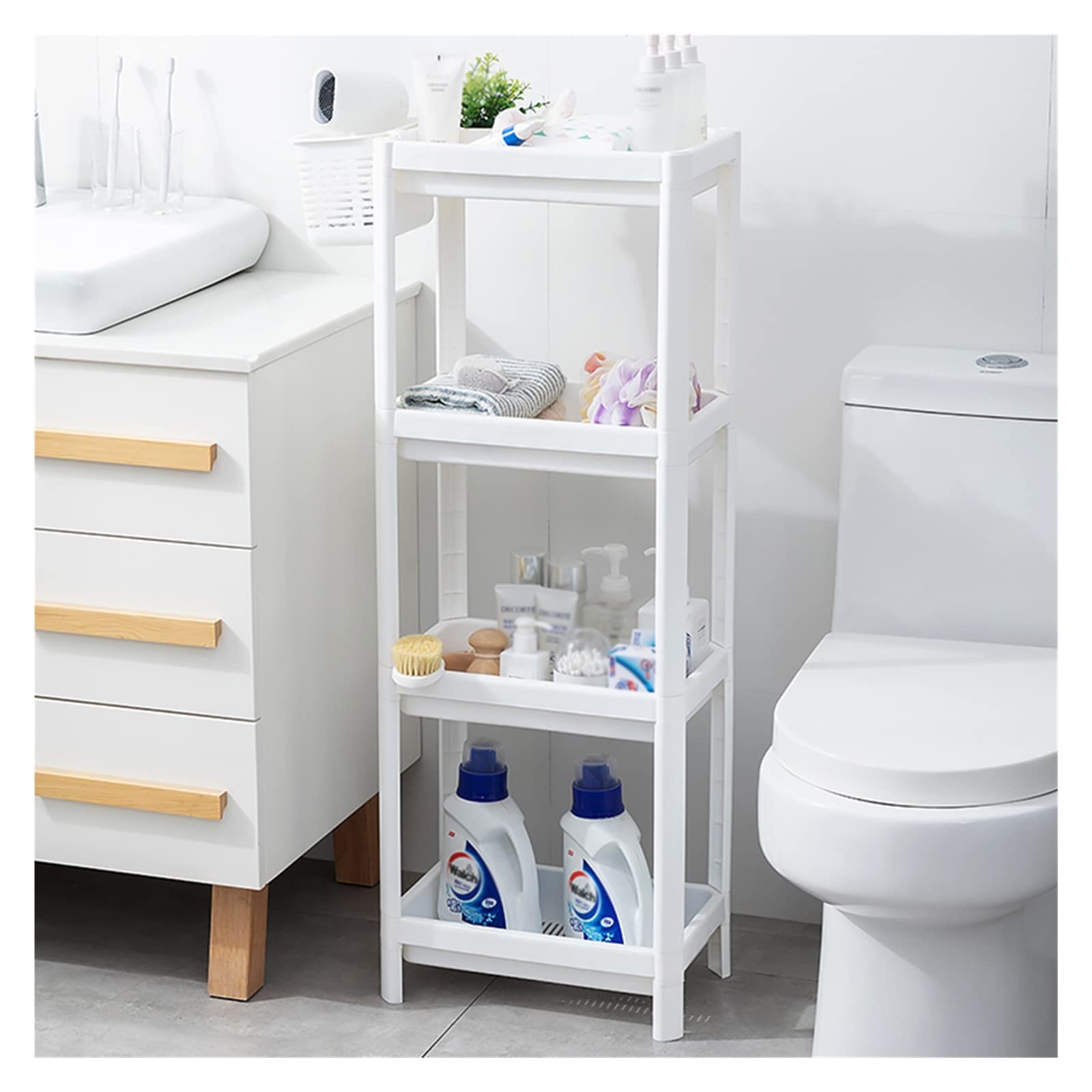 Chariot de rangement à 4 niveaux blanc, étagère mince pour cuisine