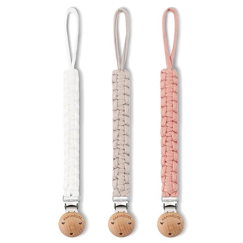 Clip para chupete para niña de 9.2 pulgadas, correas para chupete de madera, clips de madera, juguete de dentición con algodón trenzado hecho a