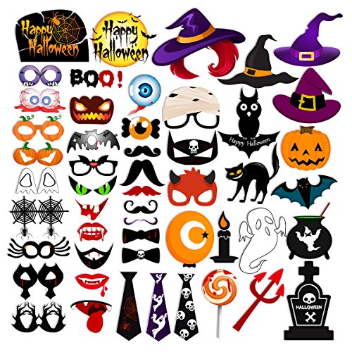 53pcs Happy Halloween Photo Booth Props Witch Hat Pumpkin Bat Tombstone Fancy Party Decor Supply Gift Box