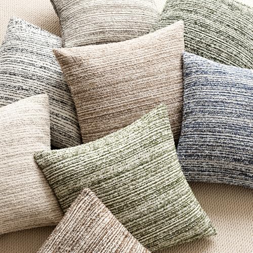 Image of Foindtower Set of 2 Faux Fur Textured Modern Throw Decorative Pillow Covers Lumbar Accent Striped Cushion Sherpa Boho Farmhouse Pillowcase for Couch Sofa Living Room Home Decor 12x20 Inch,Sage Green