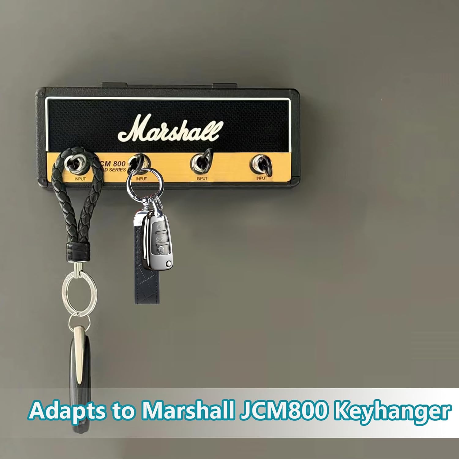 4 Pcs Guitar Plug Keychains for Marshall Amp Keyhanger with Leather Keychain for Car,360 Degree Rotatable,Anti-Lost D-Ring,2 Keyrings and Screwdriver