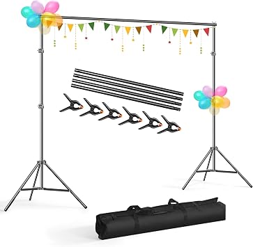 2x3m/6.5x10ft Photography Backdrop Stand Adjustable Background Support System Kit Backdrop Frame with Carry Bag for Photo Studio Video Birthday Party