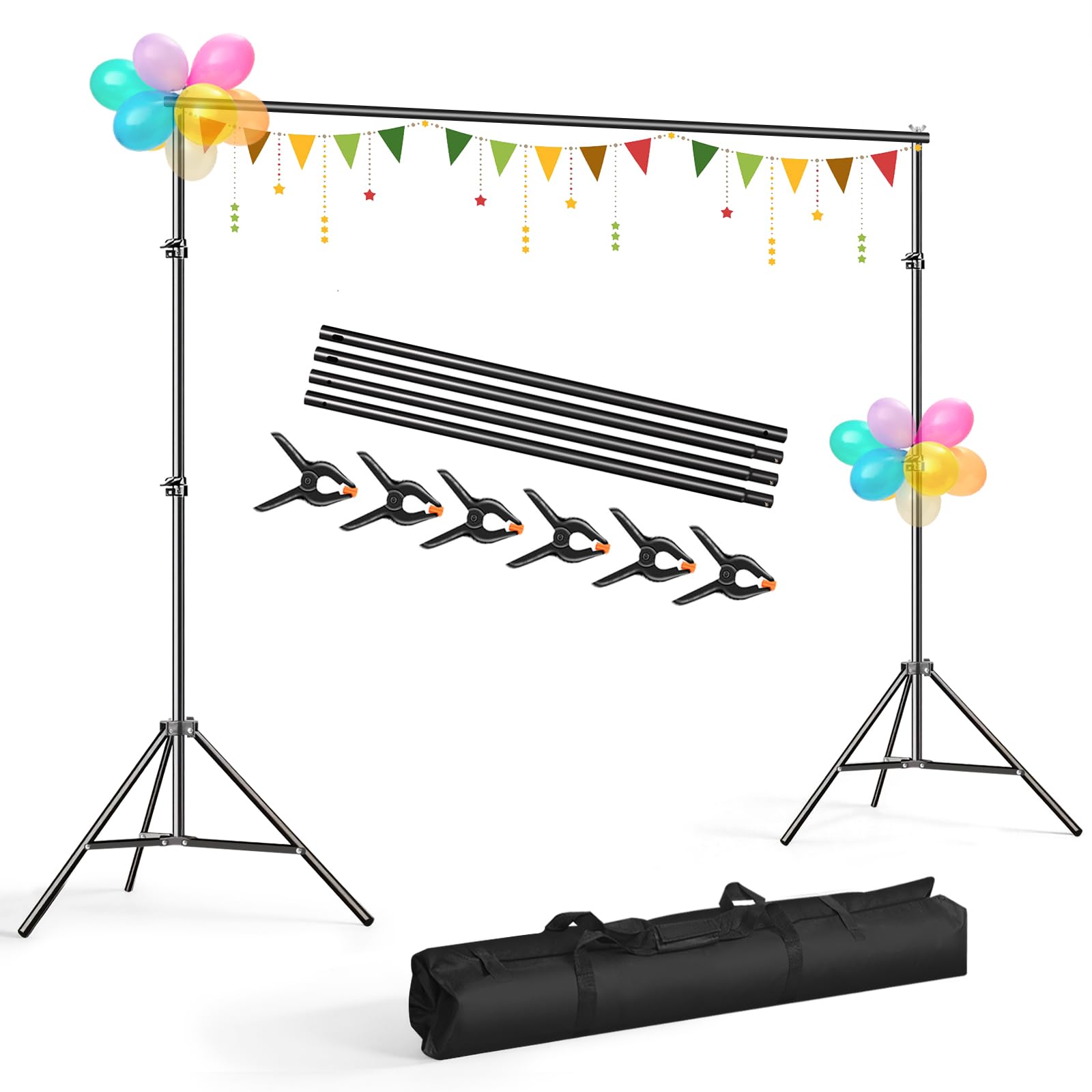 2 x 3 m/6,5 x 3 m, supporto per sfondo fotografico, supporto regolabile, kit di sfondo con cornice con borsa per il trasporto, per studio fotografico, video, festa di compleanno