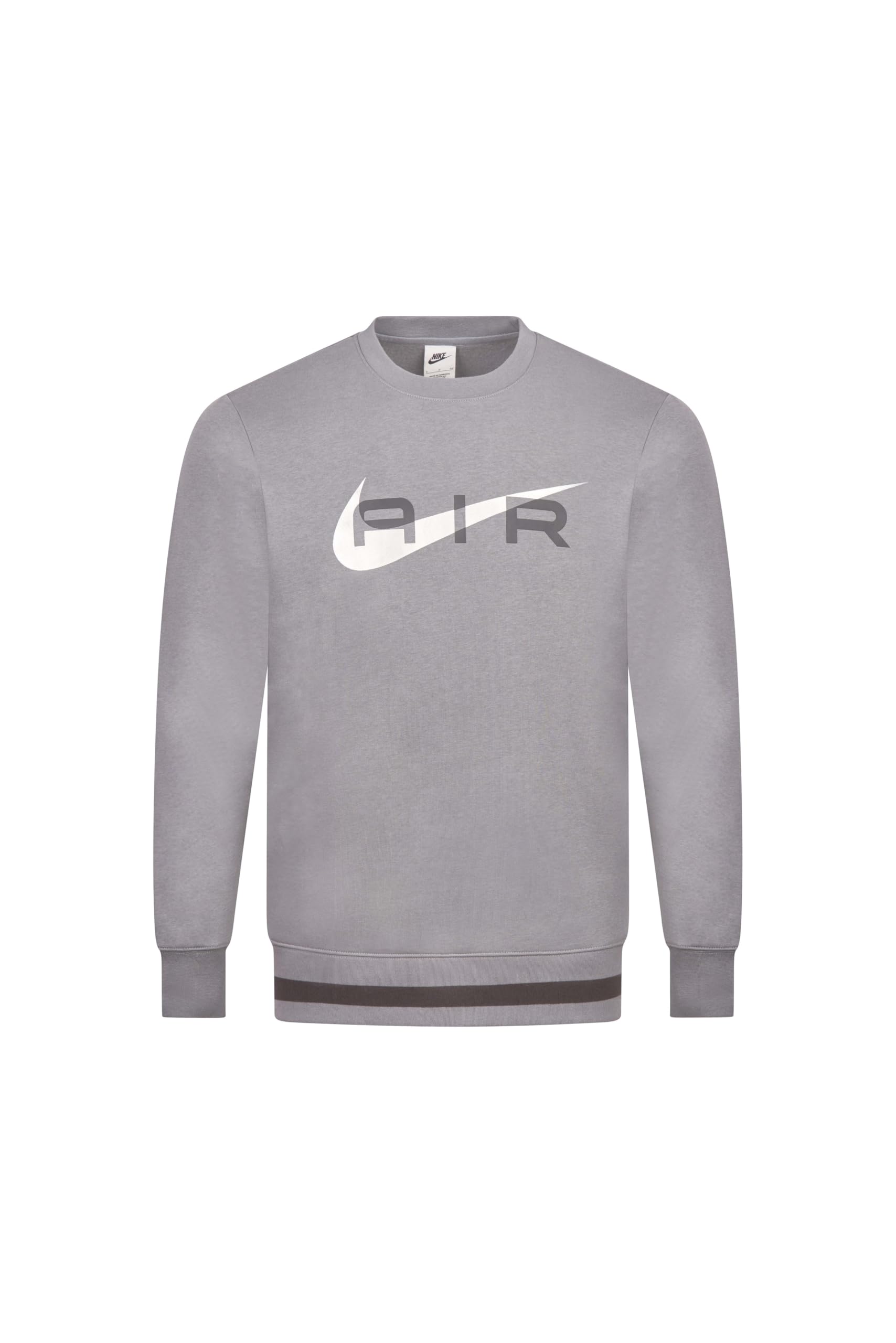 NIKE Air Mens Sweatshirt Swoosh Crew Neck Fleece Lined Top FN7692 (UK, Alpha, L, Regular, Regular, Grey)