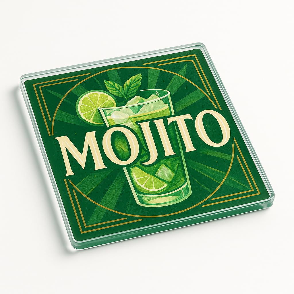The Plum Penguin Mojito Radiance Classic Cocktail Acrylic Coaster Gift - Design Stylish Home Bar Decor Present For Cocktail Lovers
