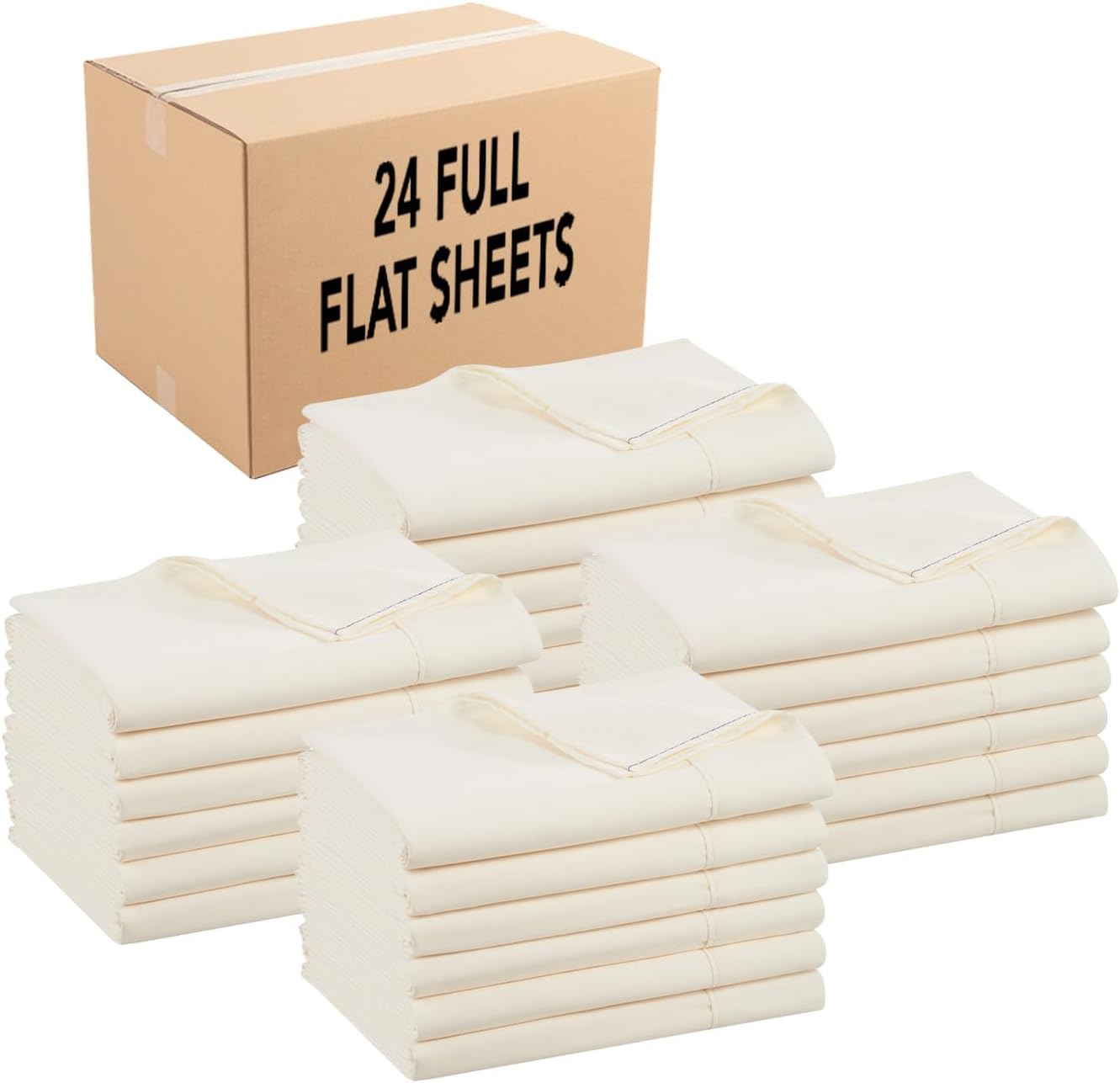 Arkwright Bulk Twin Flat Sheets - Pack of 6 - Soft Brushed Microfiber Hypoallergenic Top Sheet only with Wrinkle Resistant, Bedding Essentials for Hosts and Hotels, Ivory