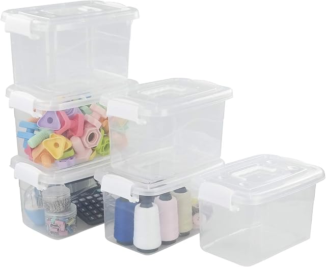 Asking Set of 6 Plastic Storage Boxes, 5 L Clear Plastic Storage Latching Box, F