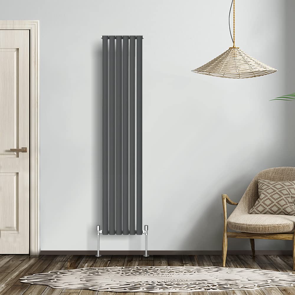 NRG Modern Radiator Anthracite 1800x354mm Single Oval Panel Heater Interior Designer Vertical Bathroom Radiators
