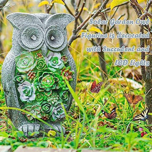 Ovewios Solar Garden Statues Owl Figurine With Succulent And Led Lights - Owl Statues Garden Ornament For Outside, Patio, Yard, Balcony - Gardening Housewarming Birthday Gifts #TOP5