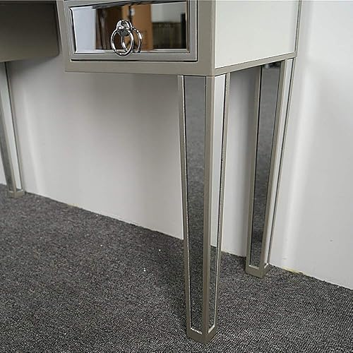 Miniatura 9 de Henf Mesa de consola con espejo, mesa de tocador de maquillaje, mesa de entrada plateada de 5 cajones para mujeres y niñas, entrada, hogar, oficina,