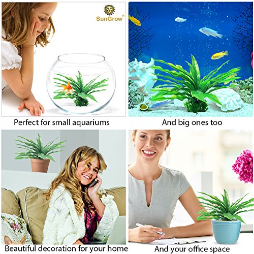 Sungrow Long Leaf Java Fern, Plastic Artificial Plant To Enhance Your Aquarium, Fish Tank Aquarium Decor, Looks Realistic, Beautiful Green Leaves, No Maintenance Required, Ready To Install #TOP3