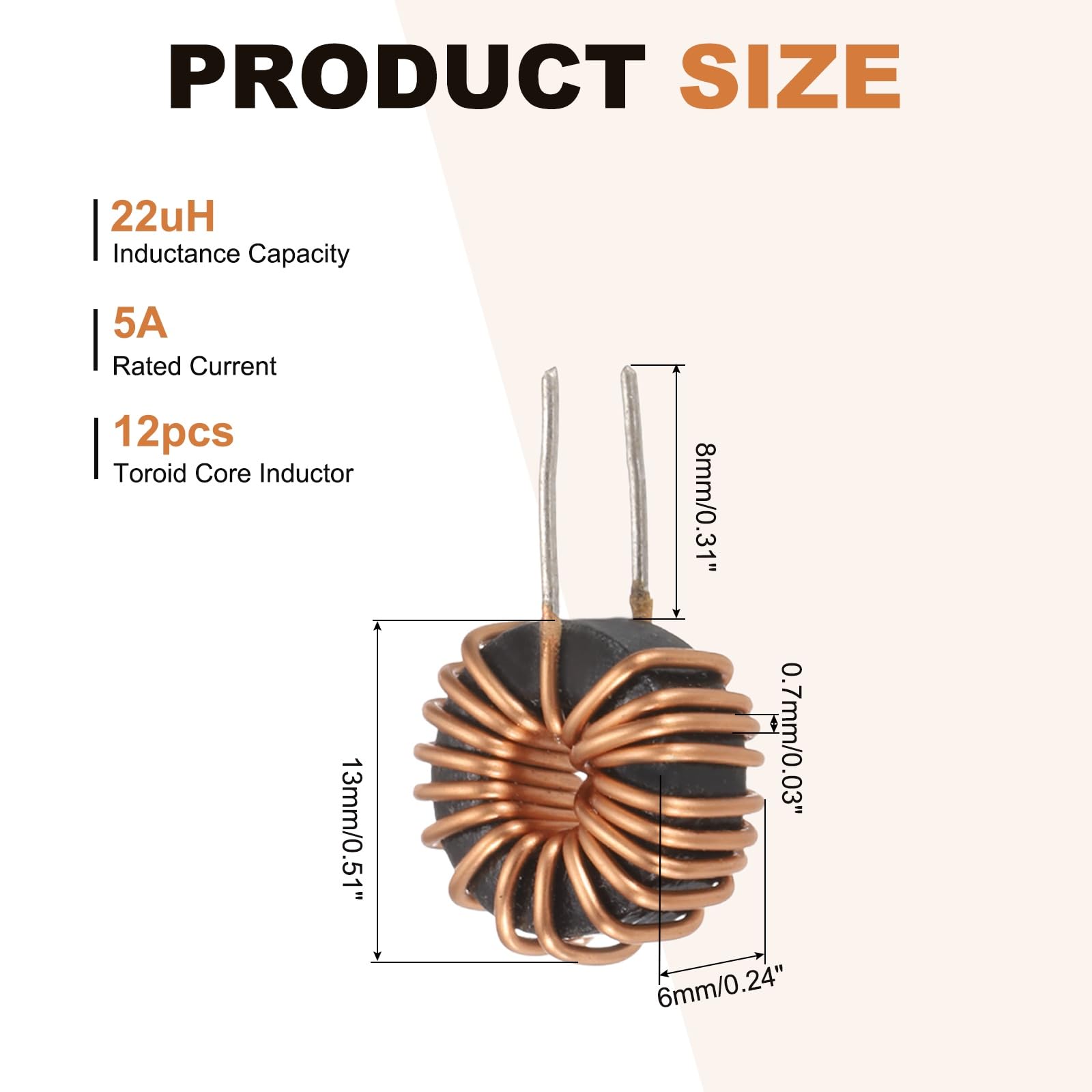 MECCANIXITY Lot de 12 bobines d'inductance toroïde 22 uH 5 A en fil de cuivre pour transformateurs, diamètre extérieur de 1,3 cm.