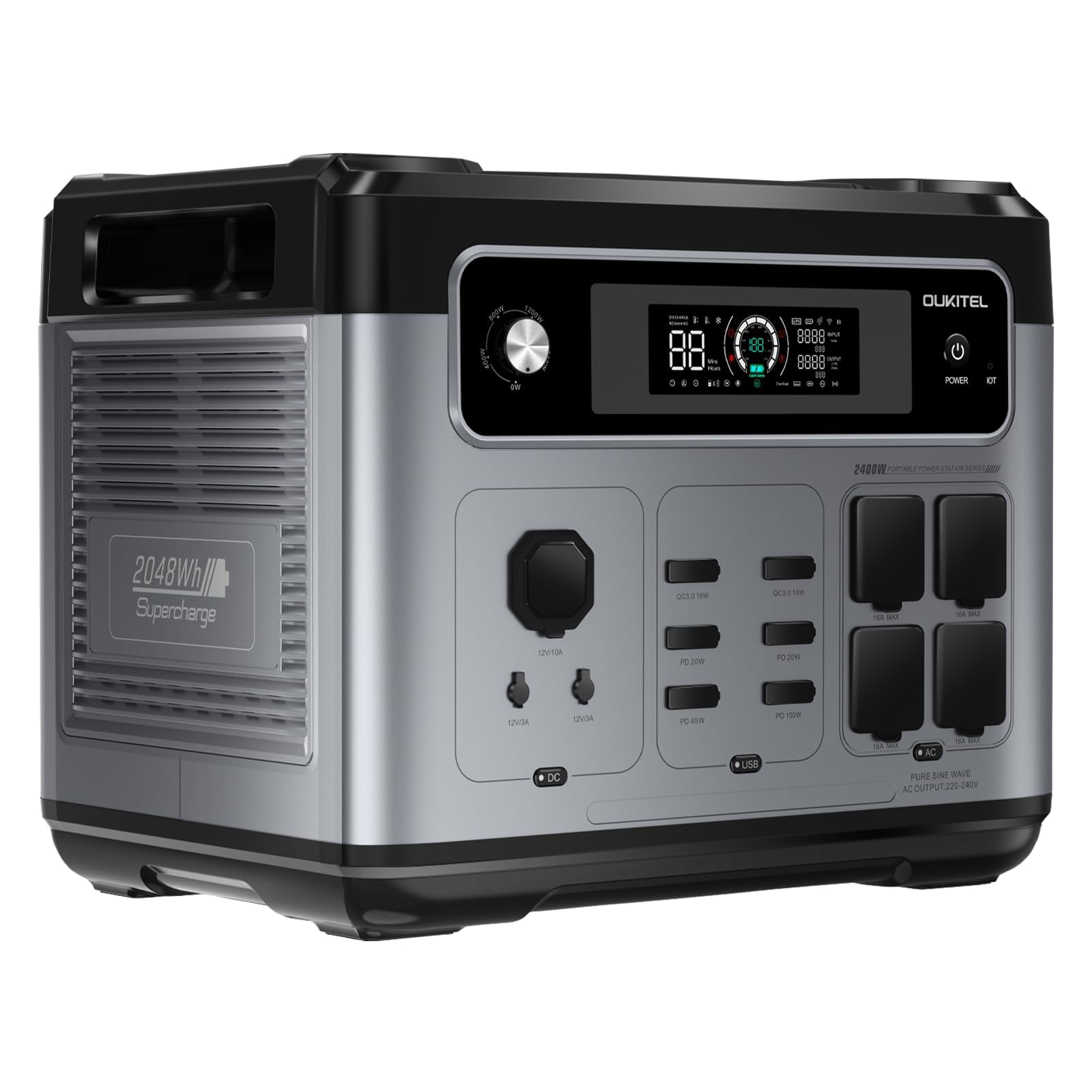 OUKITEL P2001E PLUS Tragbare Powerstation Solargenerator, 2048Wh LiFePO4 Batterie USV 2400W (4800W Peak), 1800W Schnellaufladung Stromspeicher für Outdoor Camping Notstrom, Wohnmobile