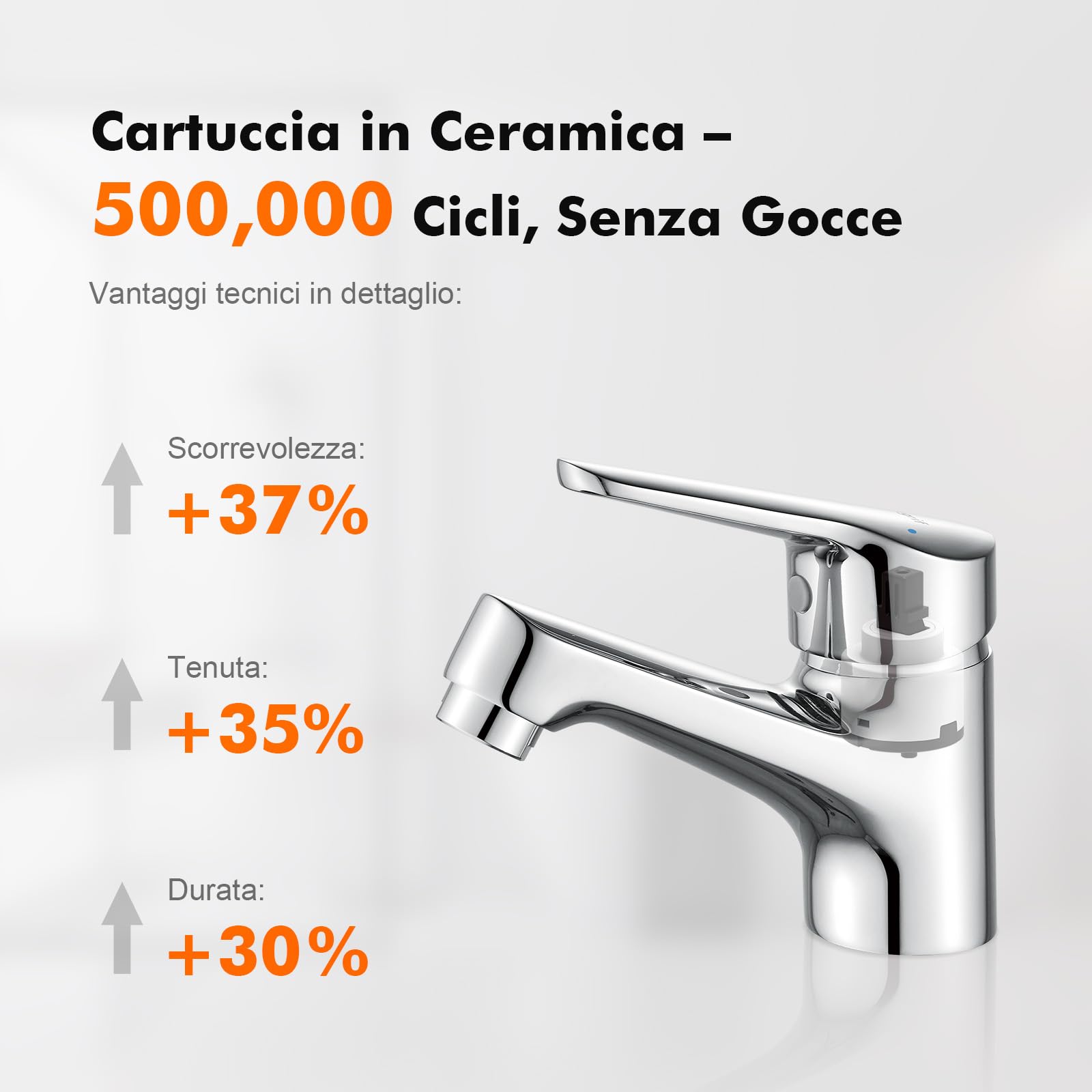 Ibergrif Miscelatore Monocomando Bagno con Flessibili Acqua Calda Fredda 3/8 Pollici da 40 cm, Miscelatore Lavabo Installazione Facile, Installazioni Bagno per Lavelli, Ottone Cromato