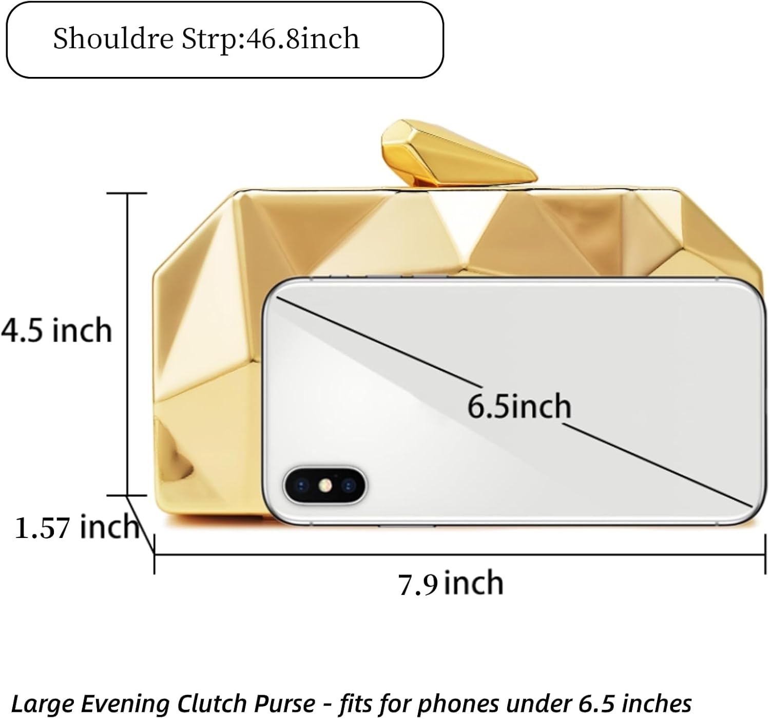 Gold Evening Bag,Geometric Evening Clutch,Metallic Gold Bags,Evening Bags for Wedding, Party&Formal Evening - Image 4