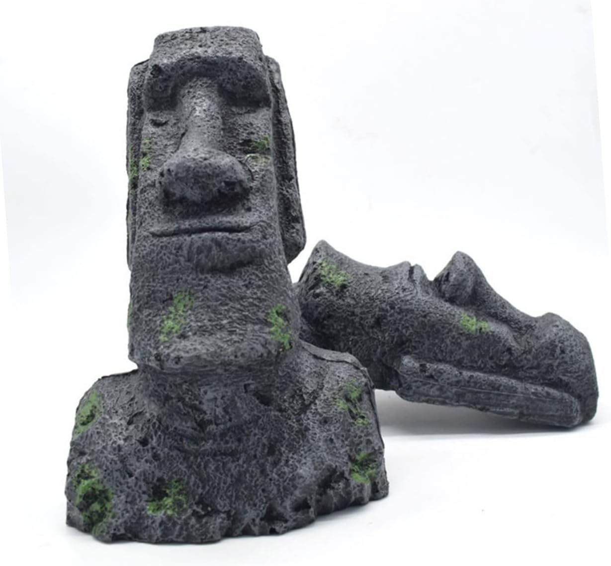 Angoily Aquarium Moai Statues 3Pcs Easter Island Head Fish Tank Landscaping Decor Realistic Resin Ornaments for Home Garden Shelf Decoration