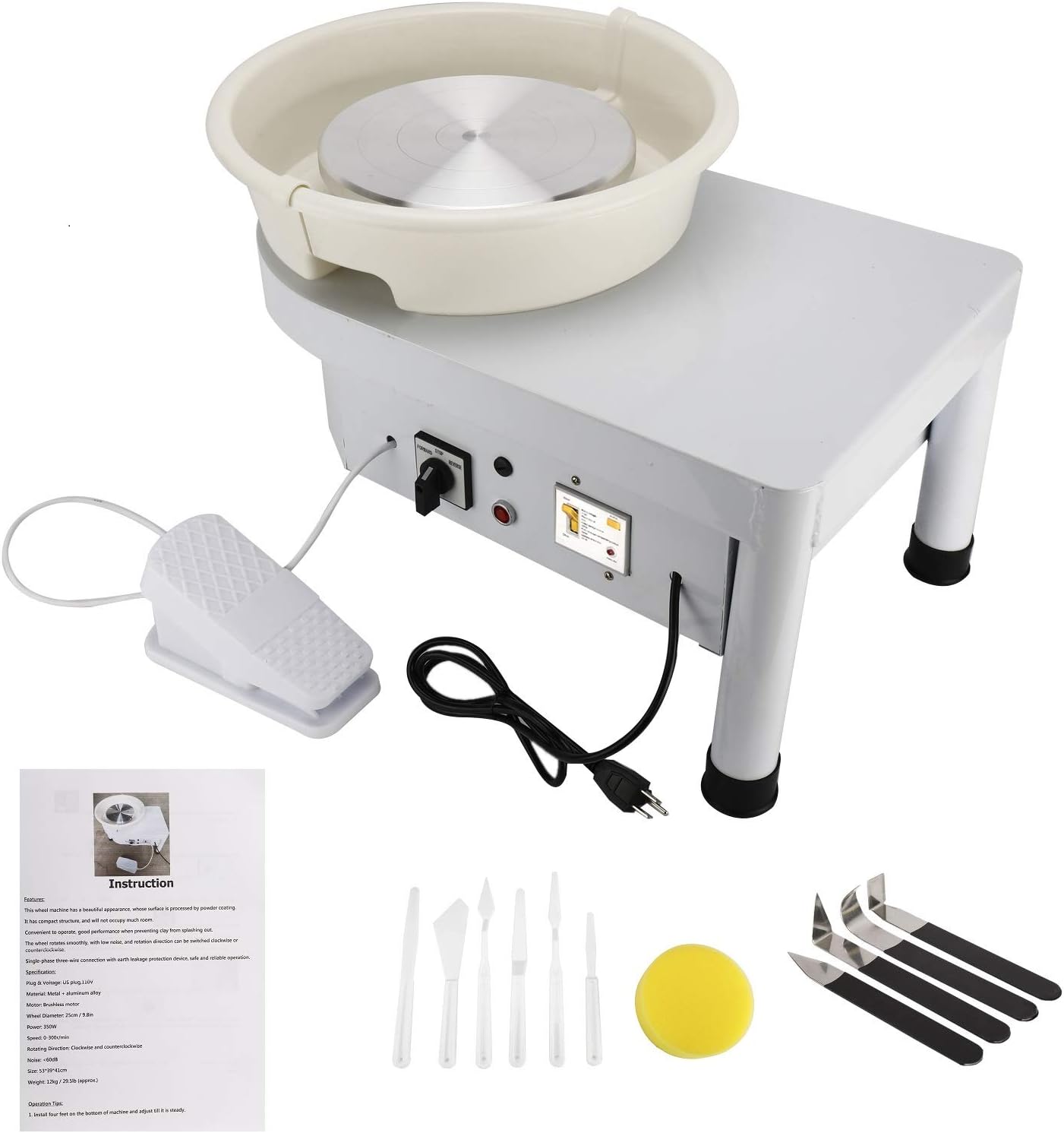 Table Top Pottery Wheel Machine with Removable ABS Basin 11pcs Shaping Tools