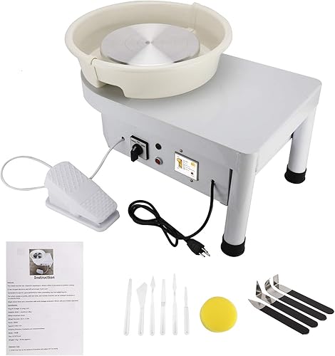 Rueda de cerámica eléctrica de cerámica de 25CM 350W Máquina formadora de trabajo de cerámica con pedal extraíble Desmontable ABS Lavabo 11 piezas