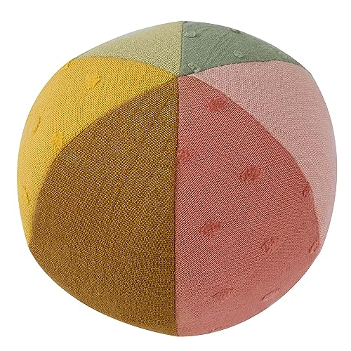 Pelota de tela Fehn NATUR - Pelota para agarrar con mezcla de materiales de algodón de cultivo ecológico y sonajero - Fomenta las habilidades motoras del bebé - para bebés y niños pequeños