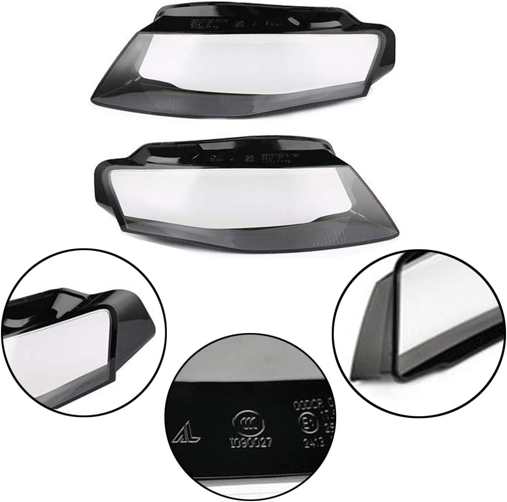 Headlight Lens Cover Headlamp Lens Plastic Shell Cover Headlight Assembly for Audi A4 2009-2012 B8 (1 Pair Left and Right Front Kit)