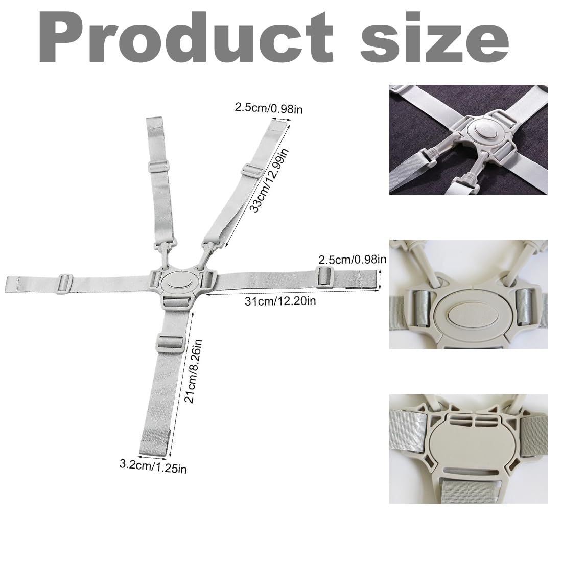 Cintura Di Sicurezza Passeggino Universale - Regolabile, 5 Punti, Anticaduta, Con 2 Ganci (Bianco) - Foto 3