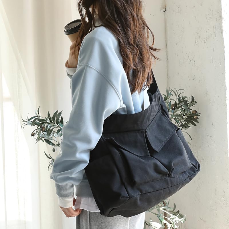 Men Women Tote Bag Messenger Bag Crossbody Shoulder Vintage with Multiple Pockets for College Work Daily2