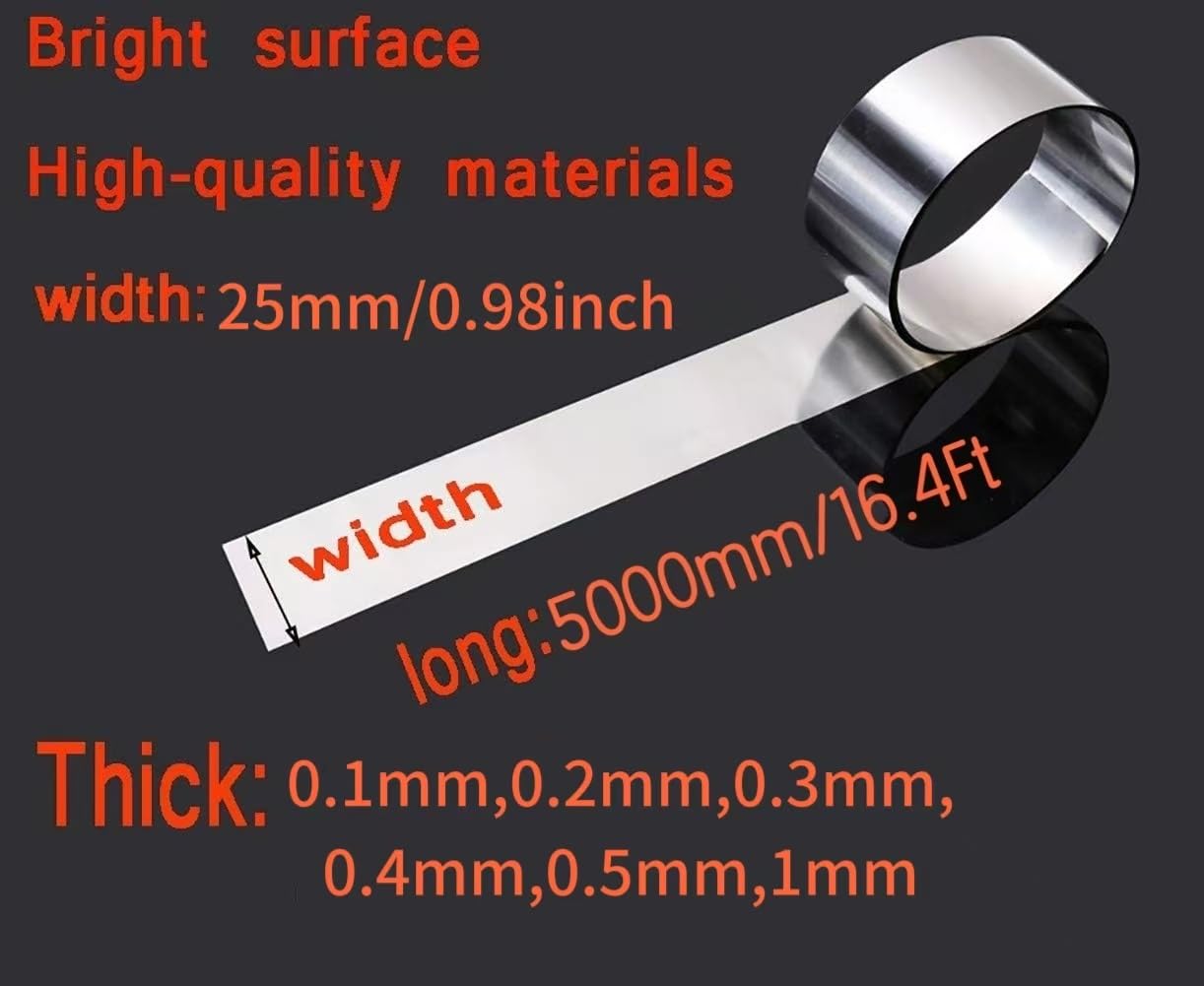 Taśma ze stali nierdzewnej 304 25 mm x 5000 mm - grubość 0,1-1 mm Metal nierdzewny do spawania samochodowego, gięcia, rękodzieła DIY, napraw w domu(Thickness 1mm)