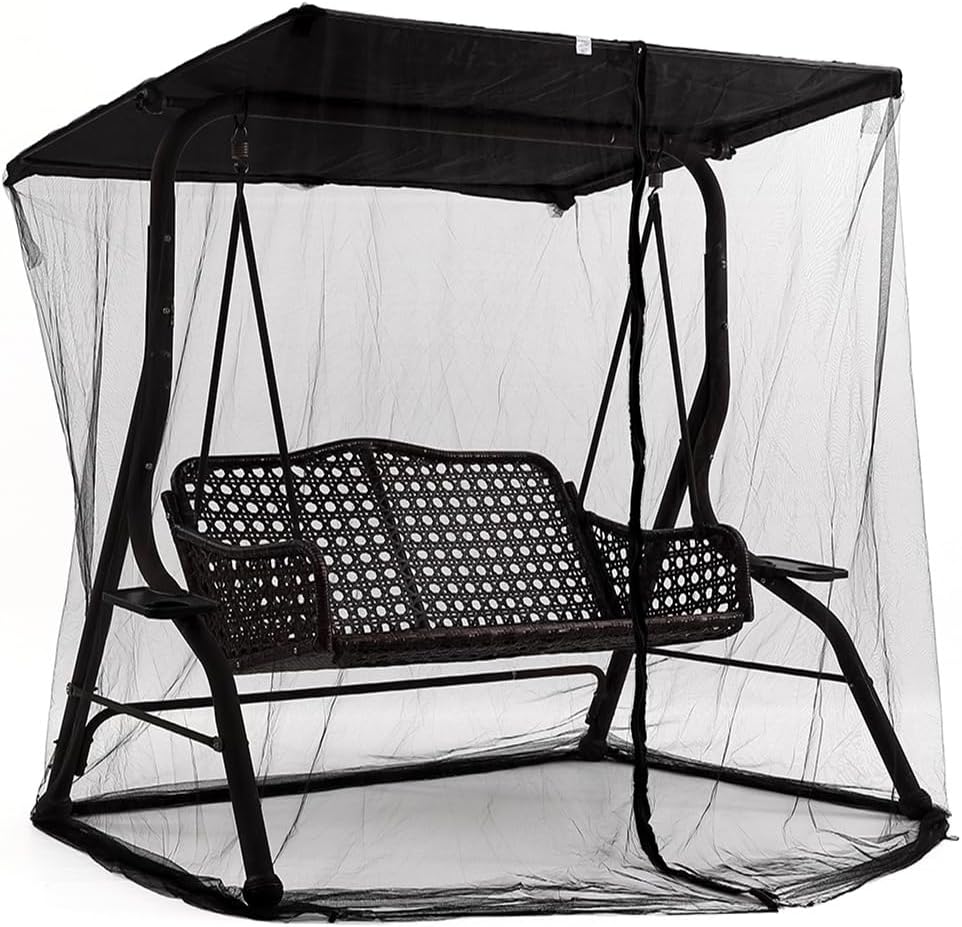 Patio Swing Mosquito Netting - Polyester Mesh Screen with Zipper Opening and roof Waterproof Tent - Rectangle Netting Curtain