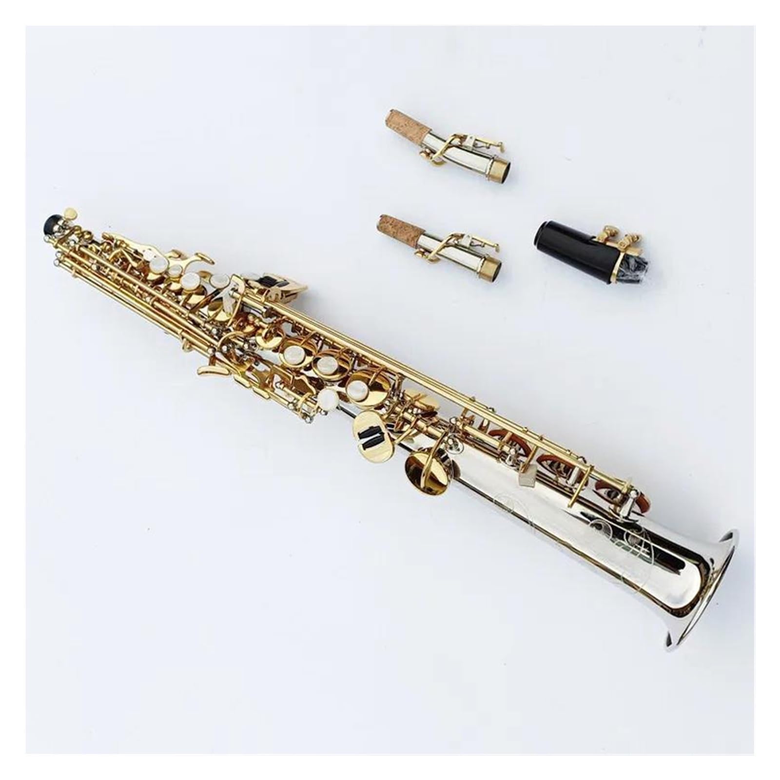 Saxofón Saxofón Soprano Japonés, Llave Dorada Plateada Con Estuche, Boquilla Para Saxofón Soprano, Cañas, Cuello (Color : Ordinary bag)