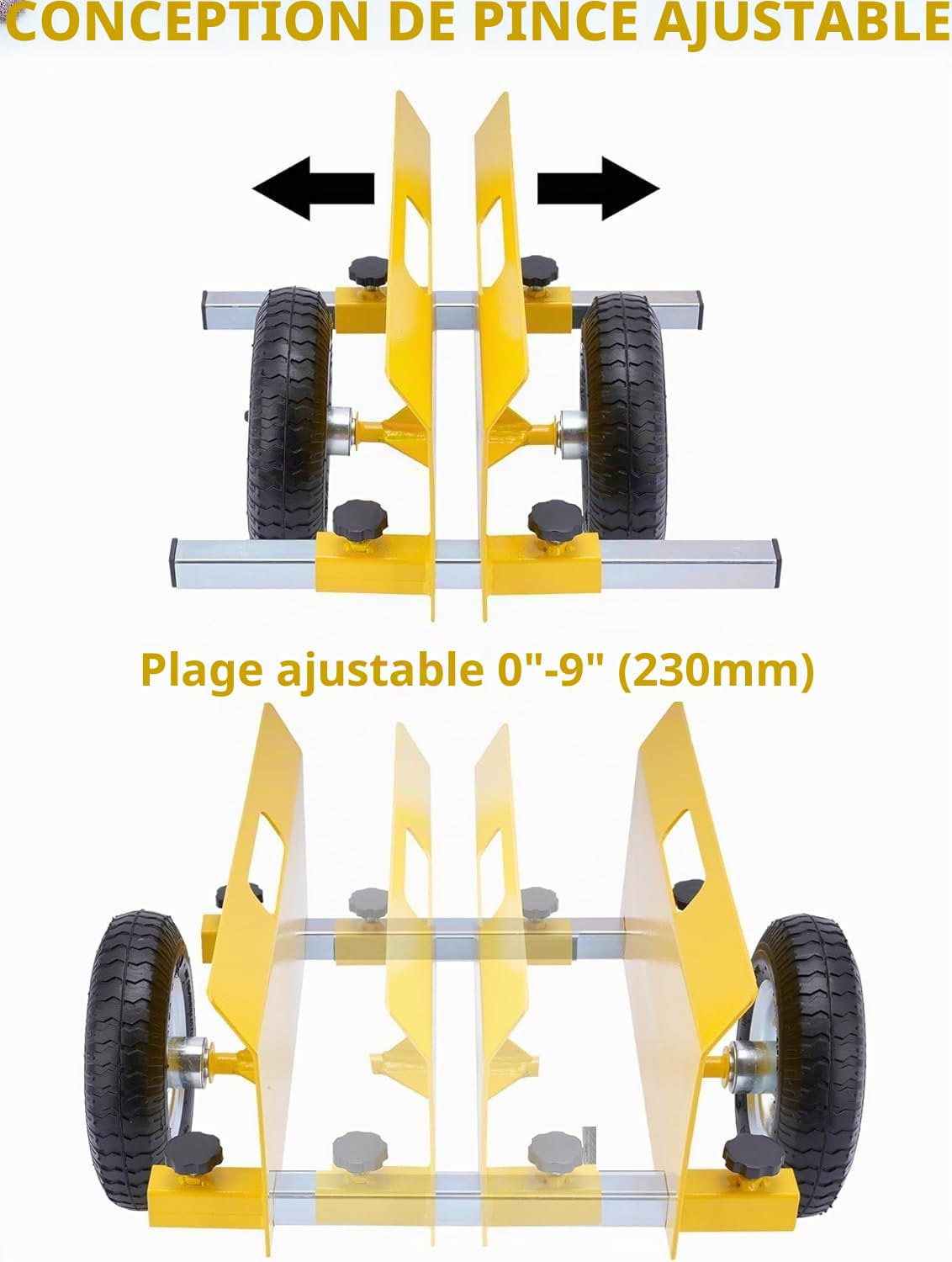 Chariot à panneaux - Capacité de charge de 300 kg - Mâchoires de serrage de 0 à 230 mm - Avec pneus pneumatiques de 8" - Pour marbre, panneaux en bois, portes, fenêtres