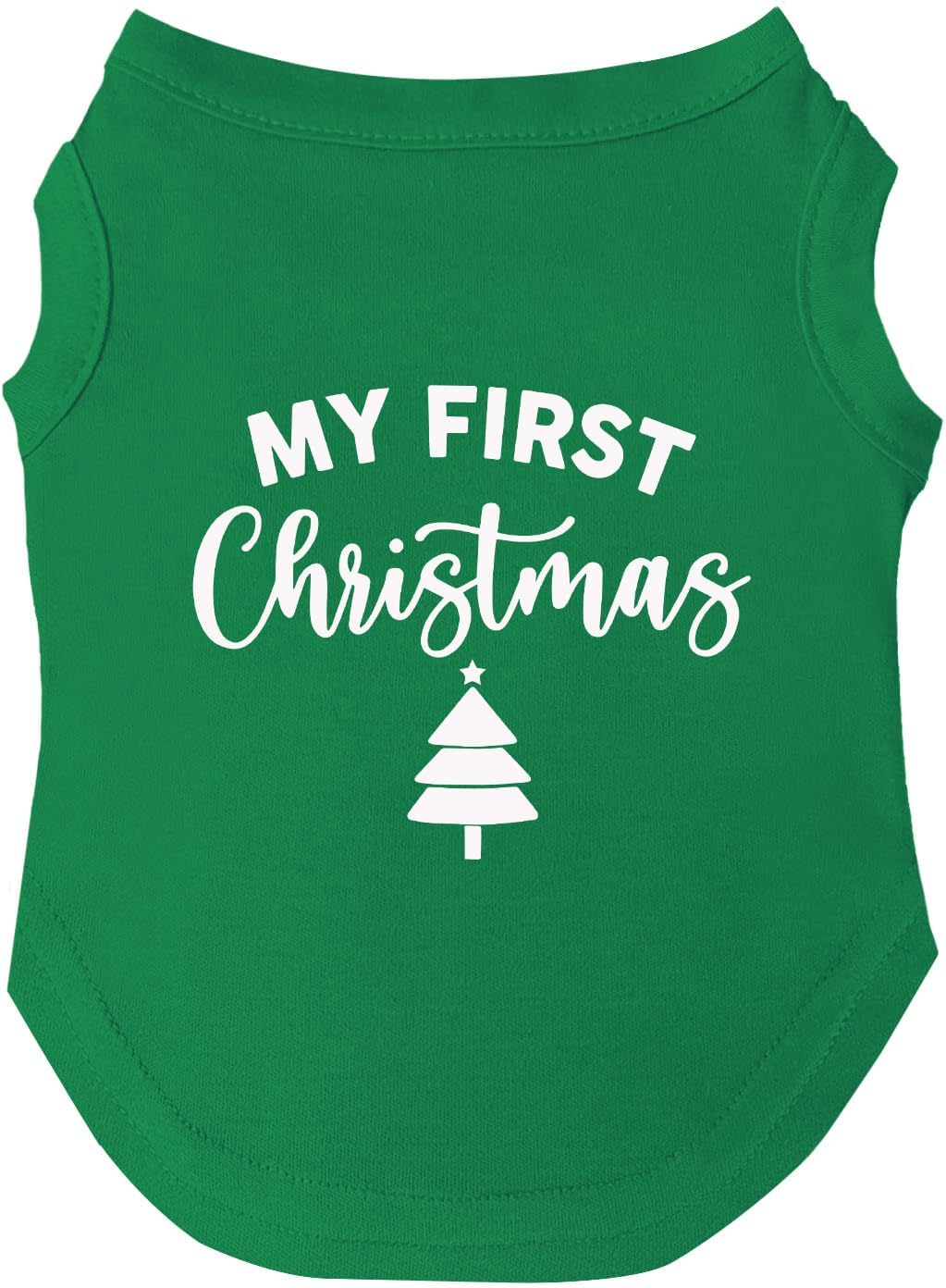 My First Christmas Dog Tee Shirt | Sleeveless Breeds | Christmas | Holiday Season | Winter Wonderland | Gift |Green, Medium 145