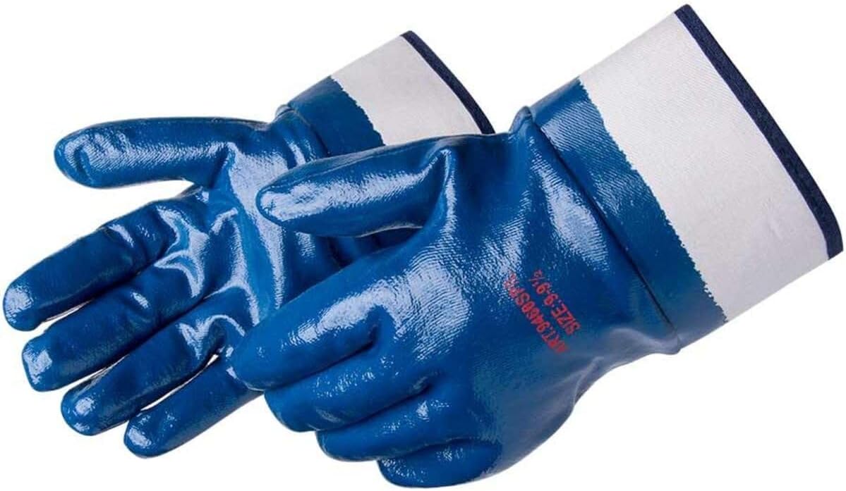Liberty Glove & Safety 9460SP Fully Coated Nitrile Gloves with 2-1/2" Safety Cuff, Jersey Lined, Abrasion-Resistant Grip, Industrial Work Gloves | Blue, Medium, Pack of 12