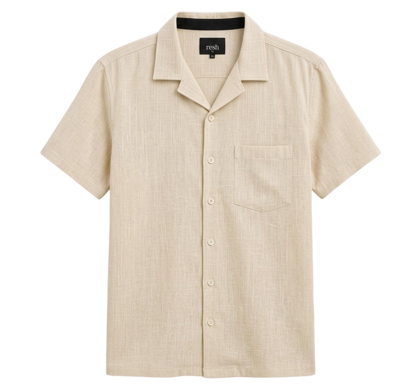 resh Men's Linen Blend Half Sleeve Casual Shirt | Cuban Collar Textured Solid Shirt | Regular Fit Button-Down with Chest Pocket (_)-picture-35