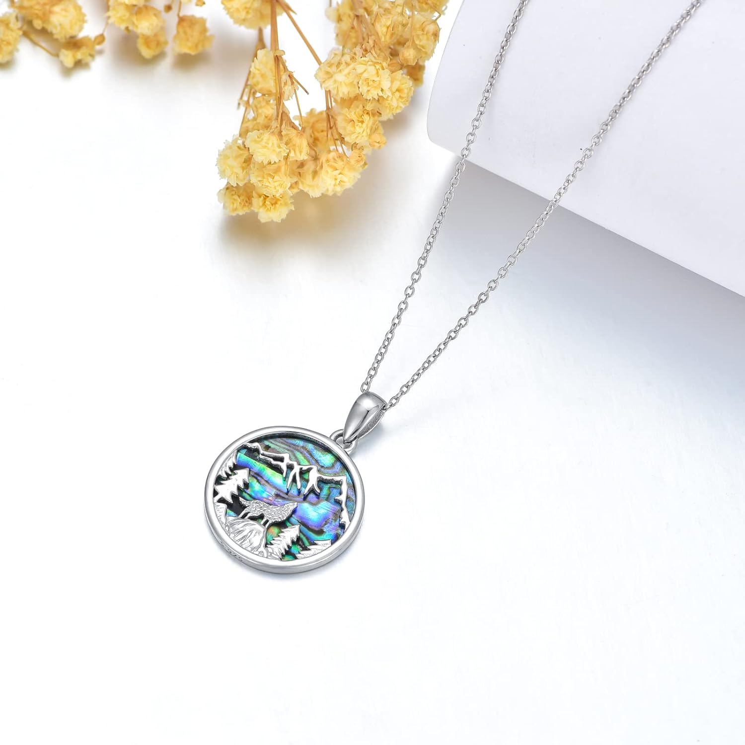 VONALA Wolf Necklace 925 Sterling Silver Pendant Abalone Shell Wolf Necklace Jewelry Gift for Women Men - Image 4