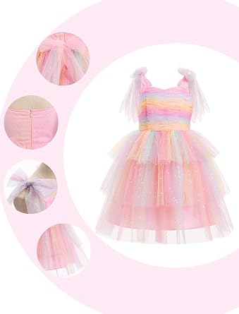 IMEKIS Toddler Kids Girls Birthday Dress Confetti Rainbow Tulle Ruffled Tutu Dresses Tea Party Photo Shoot 4-10T