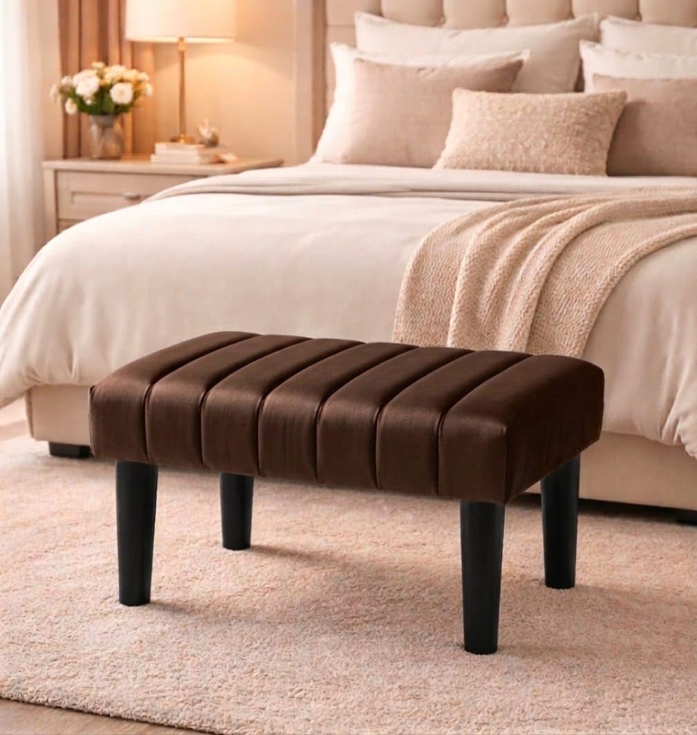 Premium Upholstered Ottoman Stool, Modern Footrest with Soft Cushion Seat, Wooden Legs, Multipurpose Pouffe for Living Room, Bedroom & Dressing Use Brown-image-31