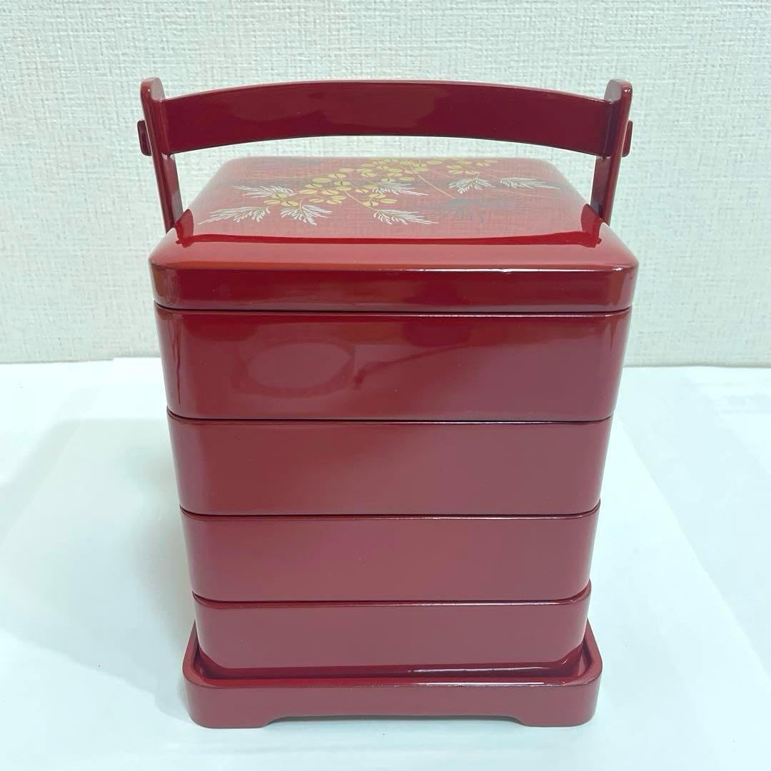 新品未使用 川連漆器 四段重箱 とおかもちセット16.6cm角 美品 四段重箱 とおかもちセット川連漆器 16.6cm×16.6cm